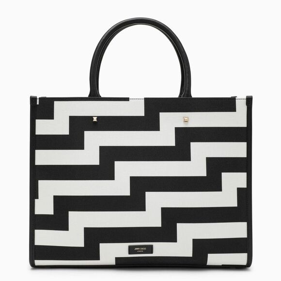 Jimmy Choo M Avenue Black/White Canvas Tote Bag - Picture 3 of 5